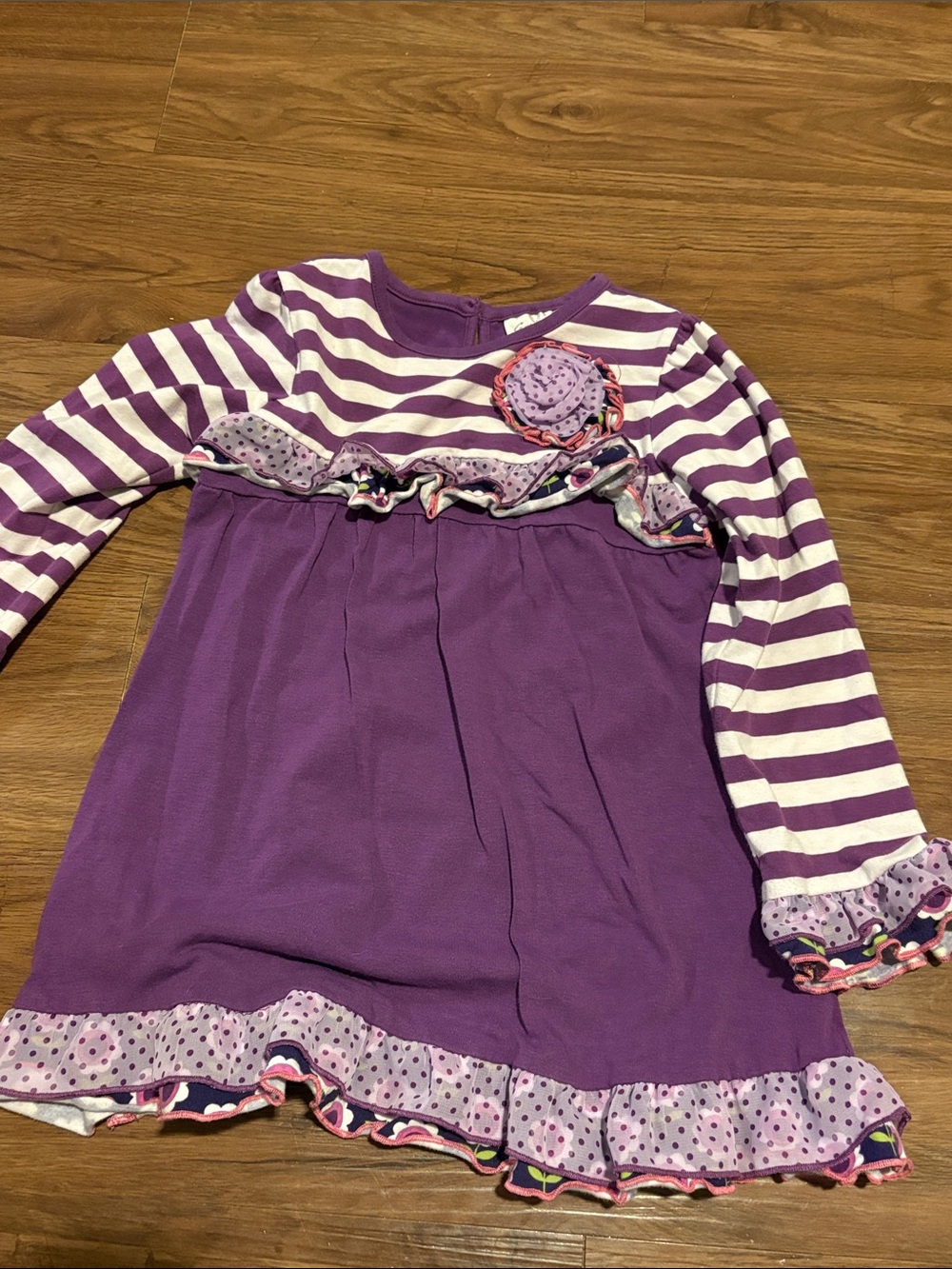 Emily Rose Purple and White Striped Ruffle Dress with Rosette